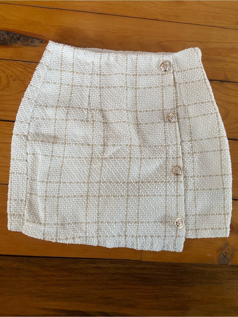 White and Gold Tweed Mini Skirt, Size XS